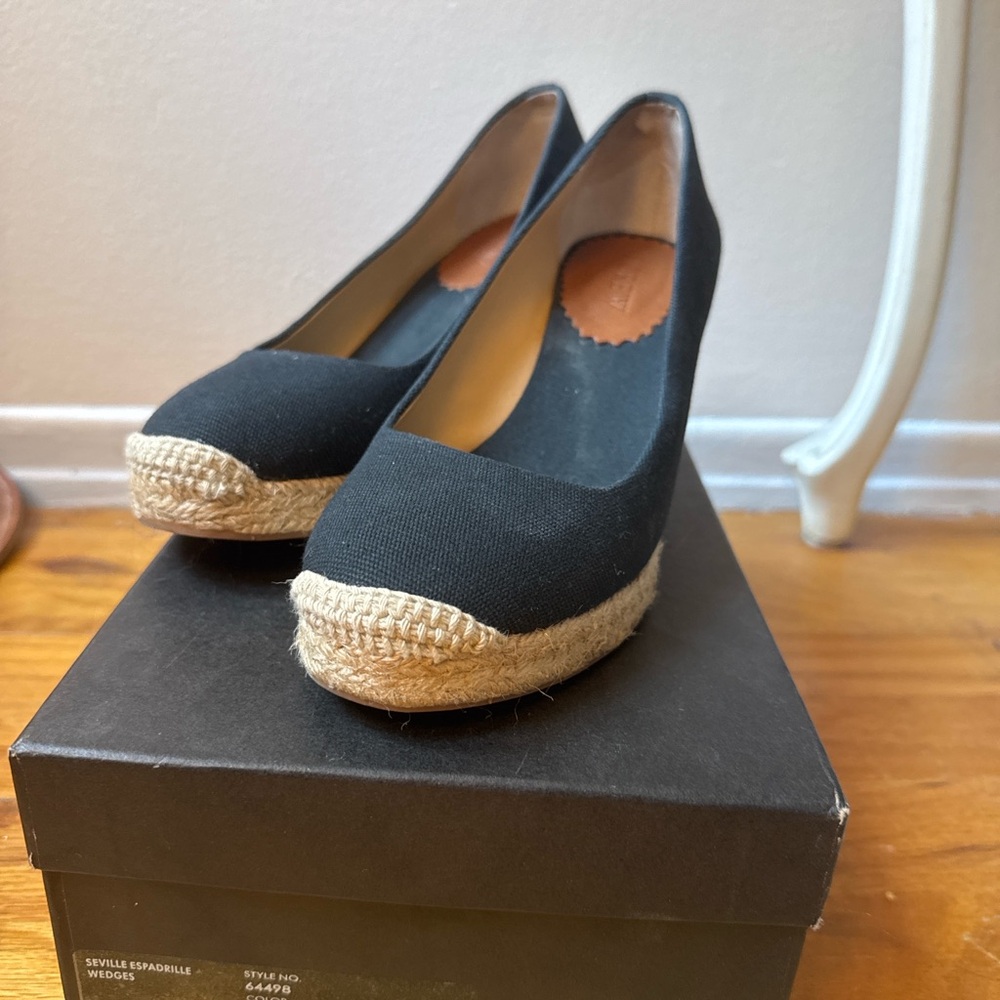 J.Crew Seville Espadrille Wedges Black Canvas Size 7.5 w/ Box - Picture 6 of 6